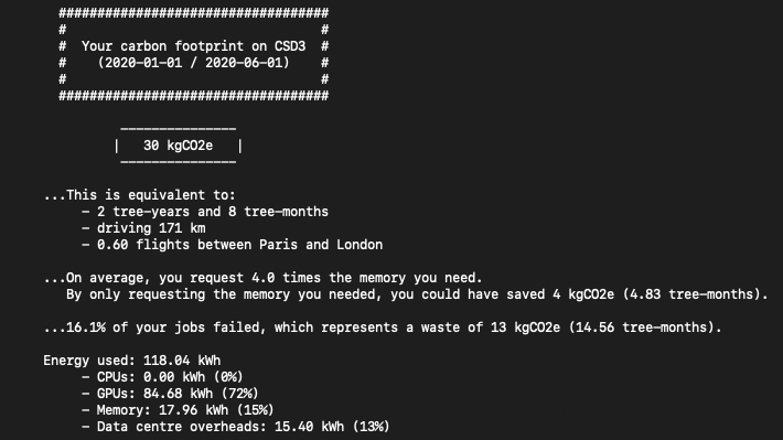 Screenshot of the green algorithms HPC tool.